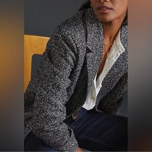 NWT Avec Les Filles Black & White Herringbone Blazer Jacket